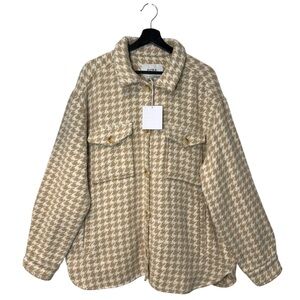 Pistola LIBBY Tan & White Houndstooth Design Oversized Wool Blend Shirt Jacket